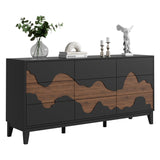 Anbuy Modern 9 Drawer Dresser 63'' for Bedroom with Brown Water Stream Patterns Design - Versatile Storage Solution for Bedroom, Porch (Black and Brown) Anbuy