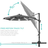 Best Choice Products 10ft Solar LED Cantilever Patio Umbrella, 360-Degree Rotation Hanging Offset Market Outdoor Sun Shade for Backyard, Deck, Poolside w/Lights, Easy Tilt, Cross Base - Gray Best Choice Products