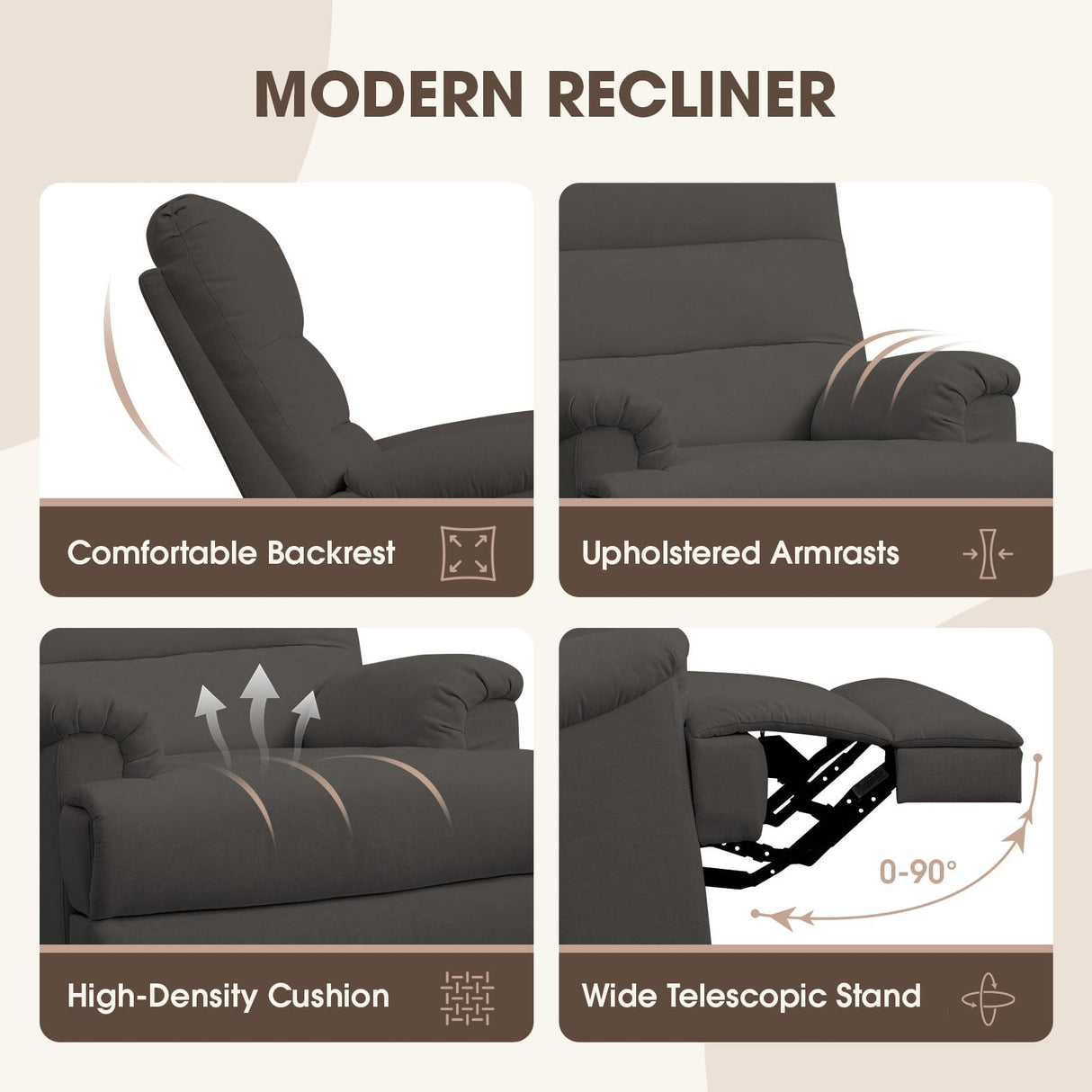 Divanus Dark Grey Glider Rocker Recliner,Swivel Rocking Recliner Chair,Glider Rocking Chair,Reclining Sofa Rocking Chair Nursery,23 Inches Deep Seat & 27 inches High Back,for Living Room Divanus