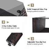 Tangkula 4 Piece Patio Furniture Set, Outdoor Wicker Conversation Set with Glass Top Coffee Table, All Weather Proof and Thick Cushions, Suitable for Porch, Garden, Poolside and Lawn (Brown) Tangkula