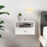 RANK Floating Nightstand Modern White Nightstands Side Table Wall Mounted Shelf with Drawer Storage for Living Room, Bedroom RANK