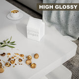 IKIFLY LED High Glossy Coffee Table, Modern Coffee Table for Living Room with 16 Colors LED Lights, 2 Tiers Rectangle Design, White IKIFLY