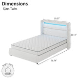 HOMBCK Twin Size Bed Frames with Headboard and LED Lights, Boucle Upholstered Platform Bed with Wingback Design, Modern Soft Bed Frame, No Box Spring Needed, Easy Assembly, White HOMBCK