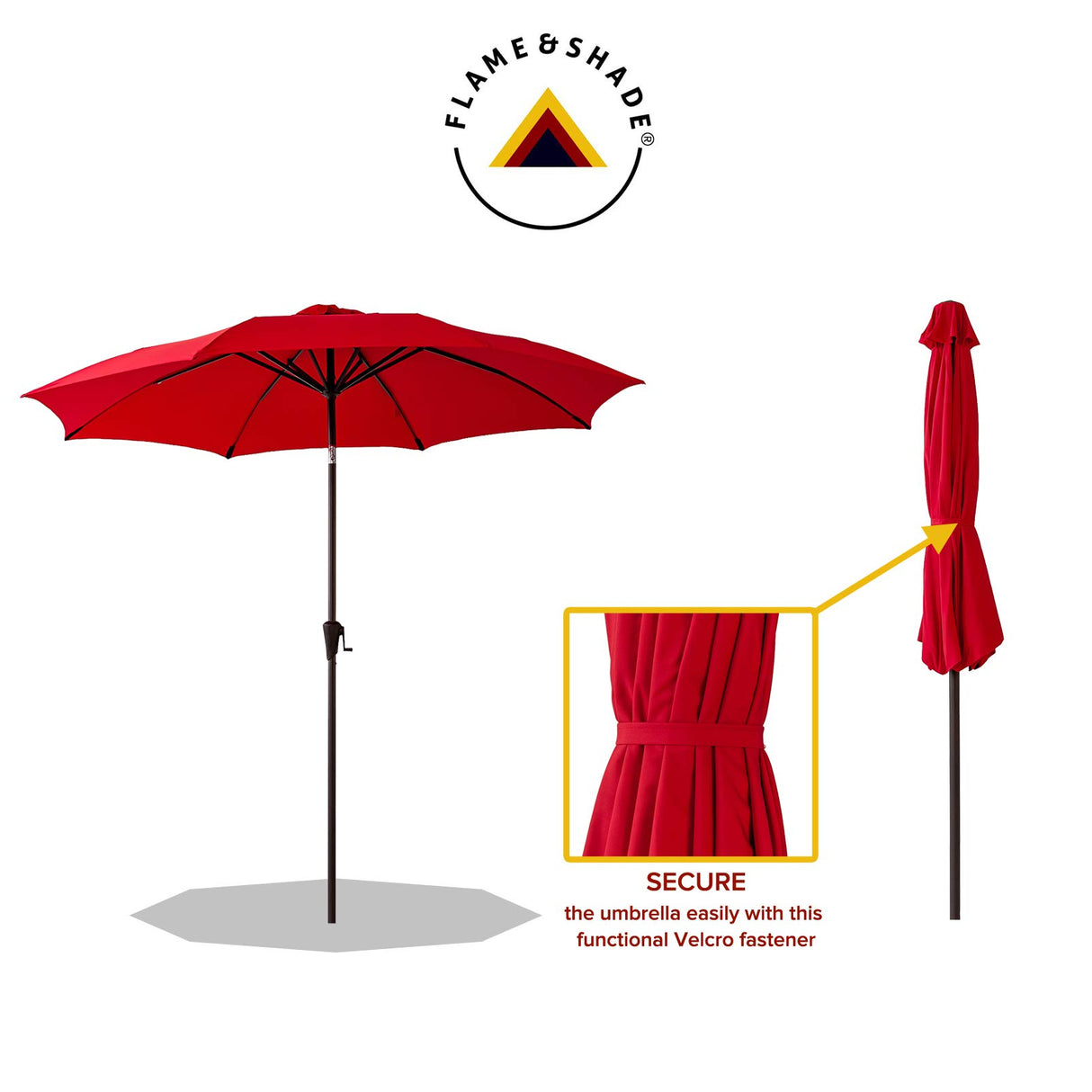 FLAME&SHADE 11 ft Outdoor Market Patio Table Umbrella with Fiberglass Rib Tips and Tilt, Red FLAME&SHADE
