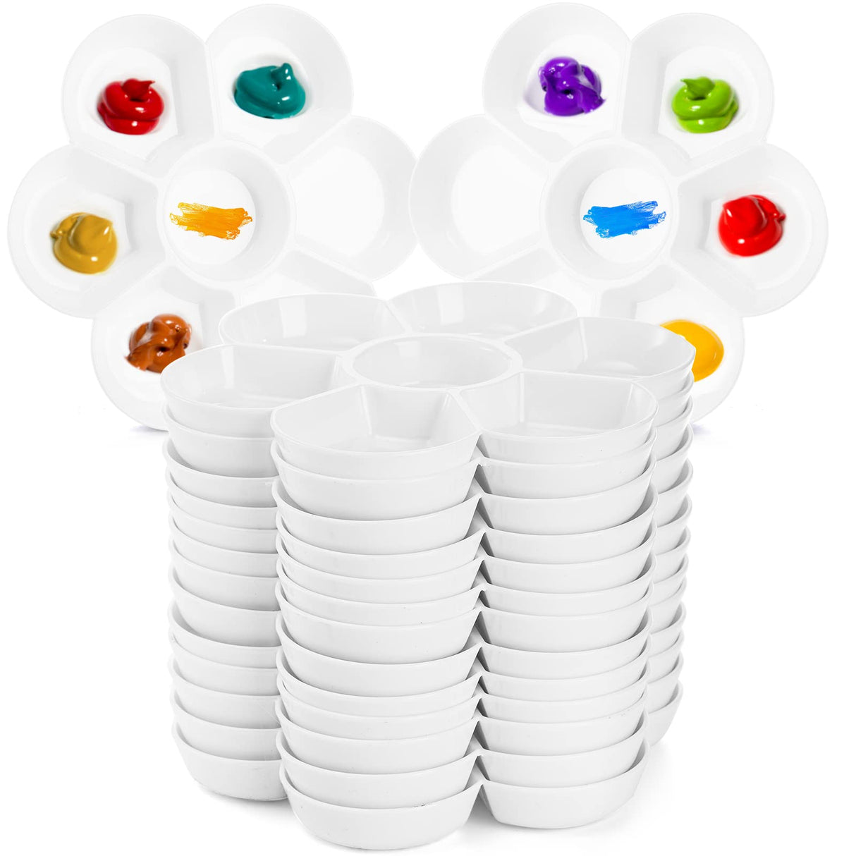 ZENFUN 15 Pack Paint Tray Palettes with 7 Wells, White Plastic Paint Mixing Tray Watercolor Painting Dish for Oil Art, Gouache, Kids Adults Painters, Easy to Clean ZENFUN