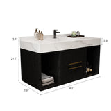 40 Inch Modern Wall Mounted Bathroom Vanity with Ceramic Sink. Quick Assembly Solid Wood Floating Bathroom Vanity Cabinet with 2 Drawers and 2 Storage,Black.… Glintee