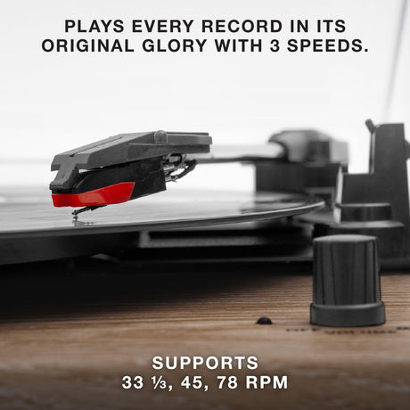 Victrola Montauk Vinyl Record Player, White Wood Finish, 3-Speed Belt Driven Turntable with Stereo Bluetooth Speaker Pair, RCA Output and 3.5mm Headphone Jack, Removable Dust Cover Victrola