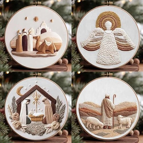 Amiiba Embroidery Starter Kit with Angel with Halo Pattern, DIY Full Range Stamped Embroidery Cross Stitch Kits for Beginners Adults (Angel) Amiiba
