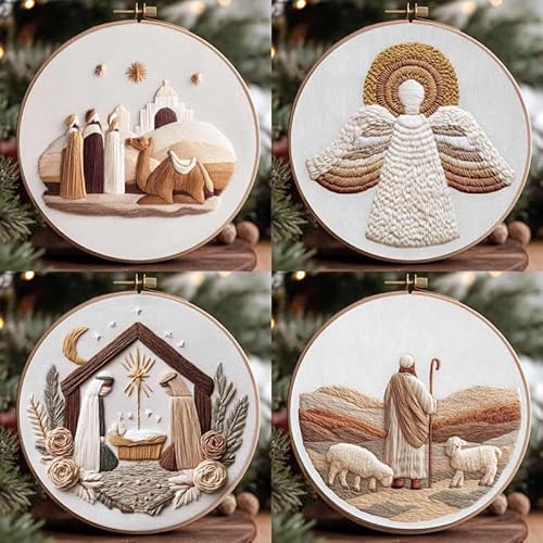 Amiiba Embroidery Starter Kit with Angel with Halo Pattern, DIY Full Range Stamped Embroidery Cross Stitch Kits for Beginners Adults (Angel)