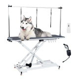 48" Electric Dog Grooming Table - Spacious & Sturdy Design, Functional Features, & Reliable - Adjustable Height, Wireless Remote, 330Lb Capacity - Anti-Slip Wheels, White MERXENG