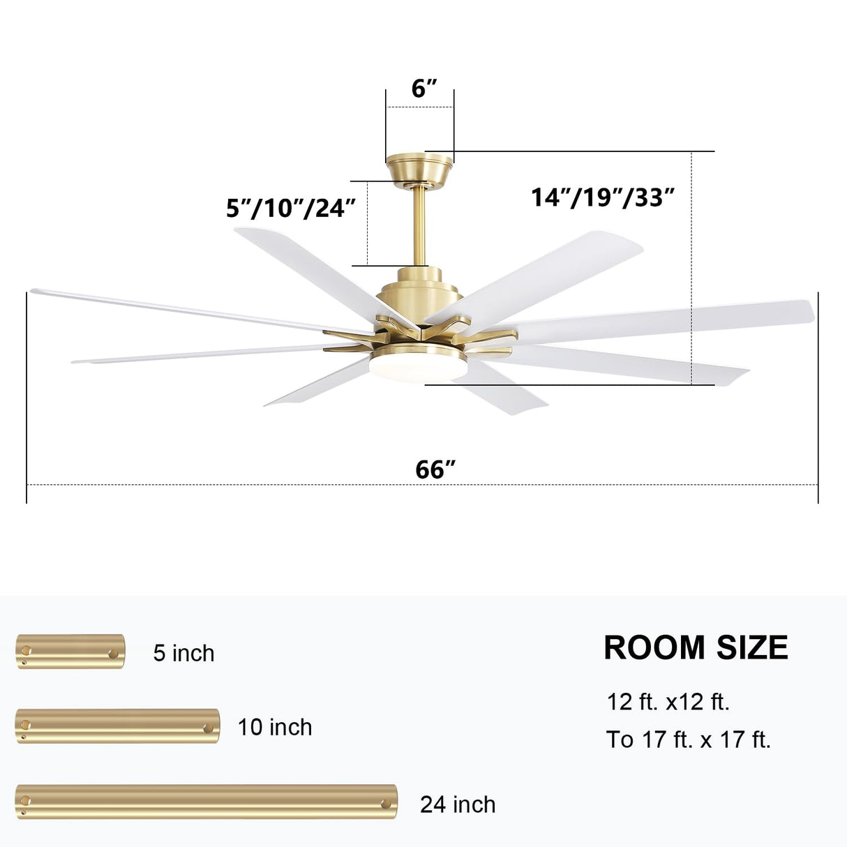 Sofucor 66 Inch Smart Ceiling Fan with Lights and Remote, APP Control, Compatible with Alexa/Google, Indoor Outdoor Low Profile White Ceiling Fan with 3 Downrod for Living Room Farmhouse Patio Sofucor