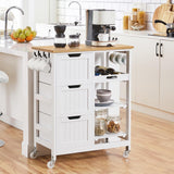 Yaheetech Kitchen Island Cart on Wheels with Bamboo Countertop, Rolling Serving Utility Trolley Cart with 3 Drawers, 3 Removable Shelves & Lockable Casters, Storage Cabinet for Dining Room, Bar, White Yaheetech