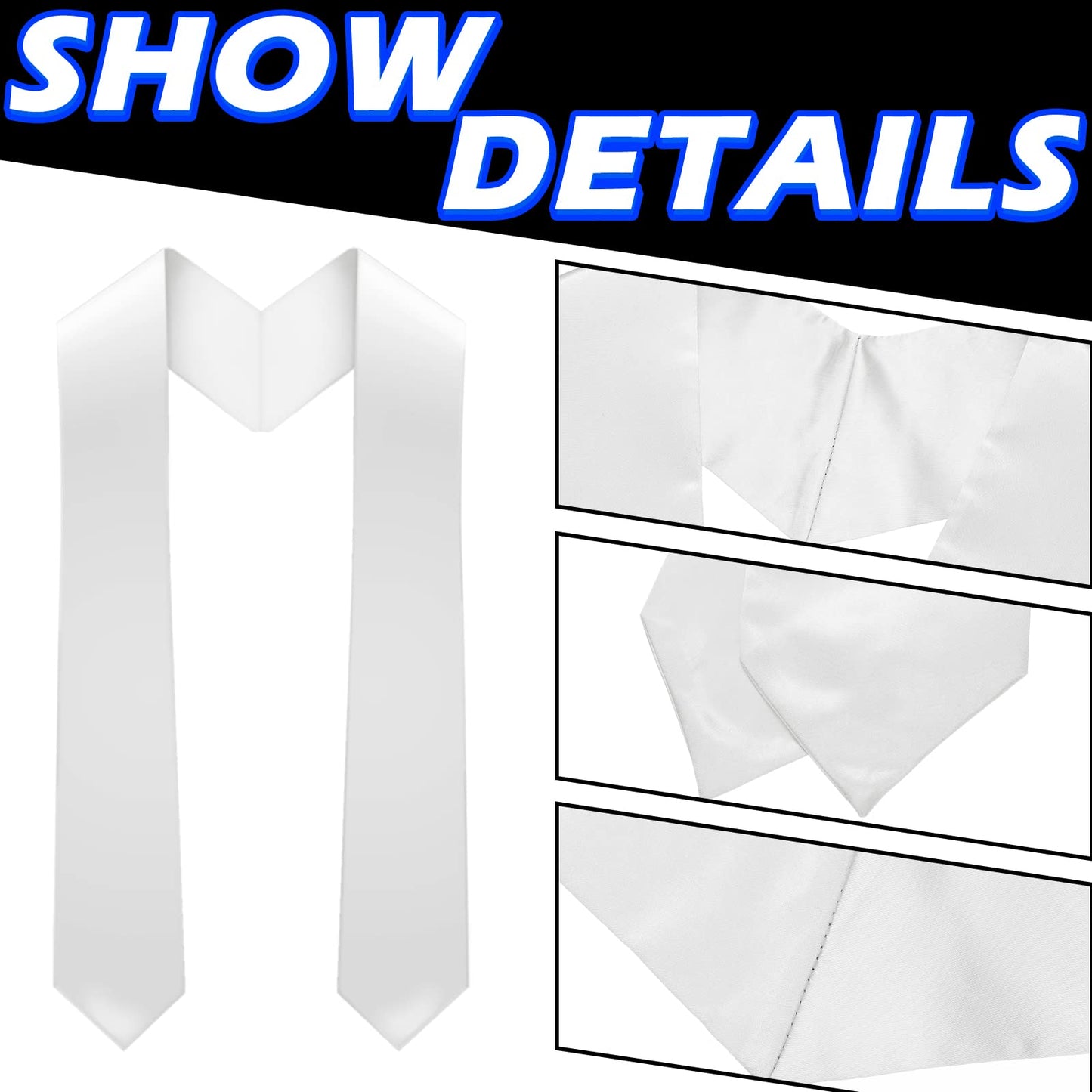 Geyoga 12 Pieces Unisex Graduation Stole Bulk Sublimation Blank Grad Sash Plain Graduate Honor Stole, 70 Inches(White)