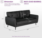 Sofa Couch 61" Small Loveseat Couches for Living Room, Black Faux Leather Couch Mid Century Modern Tufted Mini Sofa Comfy Office 2 Seat Settee Love Seat Small Couches for Small Spaces Bedroom TYBOATLE