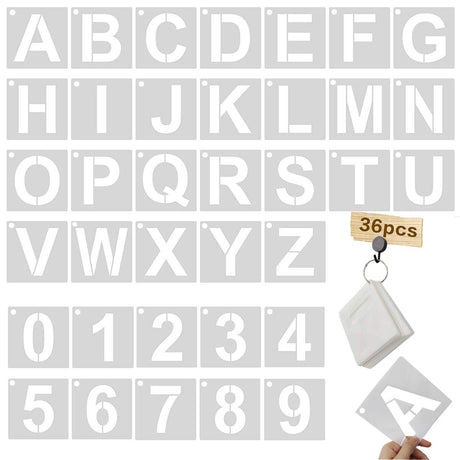 3 Inch Letter Stencils Kit, Alphabet Art Craft Stencils, Reusable Plastic Letters and Numbers Stencil Set for Wood, Wall, Fabric, Rock, Chalkboard, Signage and DIY Art Projects (White, 36 Pcs) HZMM