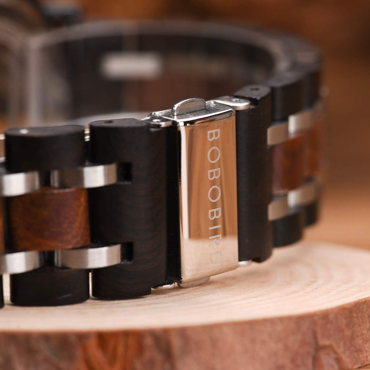BOBO BIRD Wood Watch Handmade Luminous Wooden Wrist Watch Lightweight Quartz Movement Date Wristwatch for Men (Black) BOBO BIRD