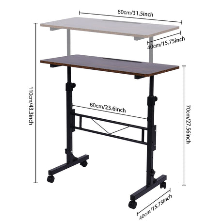 Standing Desk Adjustable Height, Mobile Stand Up Desk with Wheels Small Computer Desk Rolling Desk, Portable Laptop Desk Rustic Standing Table Sit Stand Home Office Desks 16"x31.5" Height 27"-43.5" KLSMYHOKI