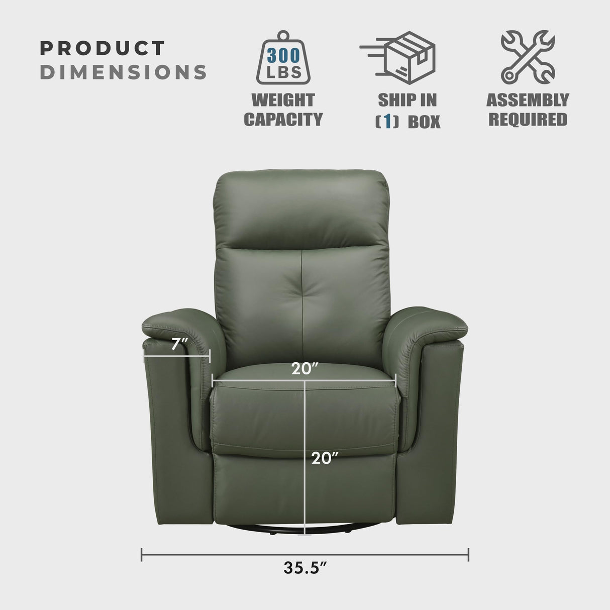 Lexicon Swivel Glider Recliner Chair, Comfy Nursery Glider, Top Grain Leather Match Recliner, Manual Reclining Chair for Living Room/Office/Apartment, Green Lexicon