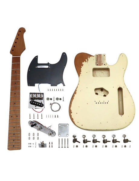 Sunsmile DIY Electric Guitar Kit TL Style Heavy Relic Aged Vintage with Alder Body Roast Maple Neck and Fingerboard S-S 6 String Build Your Own Guitar Relic Cream. sunsmile