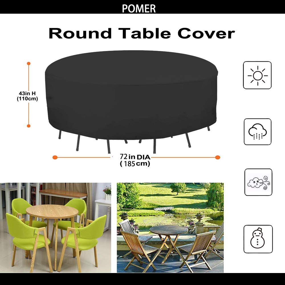 POMER Round Patio Furniture Covers, 72inch Bar Height Table Chair Set Cover Waterproof Outdoor Sectional Sofa Set Covers for Garden Furniture Set - 72" D x 43" H POMER