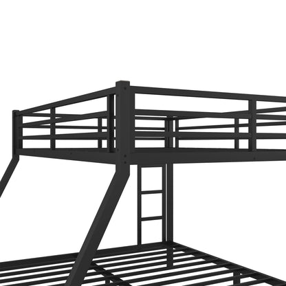 Queen Over King Modern Metal Bunk Bed with 2 Side Ladder and Full-Length Guardrail, Heavy Duty Steel Bed Frame for Teens Adults, Noise Reduced/No Box Spring Needed (Black-02, Queen Over King)