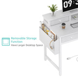 Lufeiya White Computer Desk with Fabric Drawers for Home Office, 40 inch Vanity Makeup Desk with Drawers Storage for Bedroom, Writing Study Table with Power Outlet & Monitor Stand, White Lufeiya