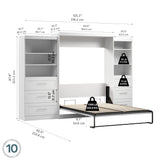 Bestar Pur Queen Murphy Bed and 2 Shelving Units with Drawers, 126-inch Space-Saving Wall Bed Bestar