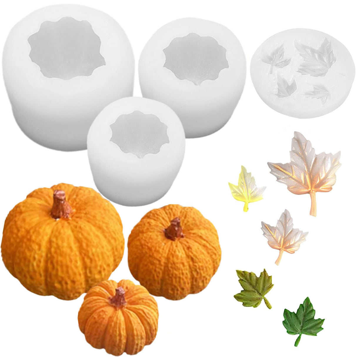 LSLEVA 4 Pack Halloween Candle Molds, Multistyle Size Pumpkin Silicone Molds and Maple Leaf Mold for Candle Making Resin Soap Casting, 3D Creative Molds for All Saints' Day Thanksgiving Gifts LSLEVA
