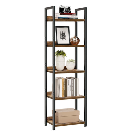 NUMENN Narrow Bookshelf, 5 Tier Bookshelves, Home Office Bookcase Shelf Storage Organizer, Free Standing Storage Shelving Unit for Bedroom, Living Room and Home Office, Vintage NUMENN