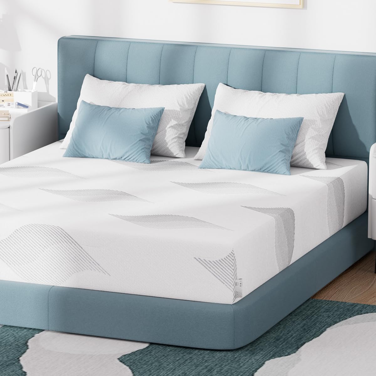 Queen Mattress 10 Inch, Cooling Gel Memory Foam Mattresses, Removable Washable Cover, Queen Size Mattress in a Box, Medium Firm, Cool Night Sleep & Pressure Relief, Made in The USA, CertiPUR-US Pamag pieeoo