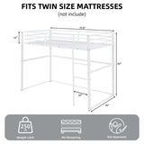Suwopmvy Heavy Duty Metal Loft Bed Frame Twin Size with Safety Guard Rails & Built-in Ladder - Sturdy Space Saving Loft Bed for Kids, Teens, Adults, College Dorm, Studio Apartment (White, Twin) Suwopmvy