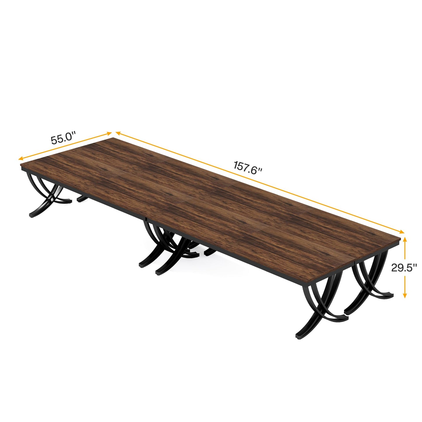 Tribesigns 13FT Conference Table for 12-16 People, 157 inch Long Rectangular Seminar Table with Strong Metal Frame, Business Furniture Boardroom Desk for Office Meeting Conference Room (4PCS, Brown)