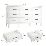 BAZELOR Farmhouse 9 Drawers Dresser for Bedroom, Wood Rustic Wide Chest with Metal Handles, Storage Dressers Organizer for Bedroom, Hallway, Entryway, White BAZELOR