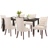 COLAMY 7-Piece Dining Table Set for 6, 60" Rectangular Kitchen Wood Table with 6 Wingback Dining Room Chairs, Brown/Beige COLAMY
