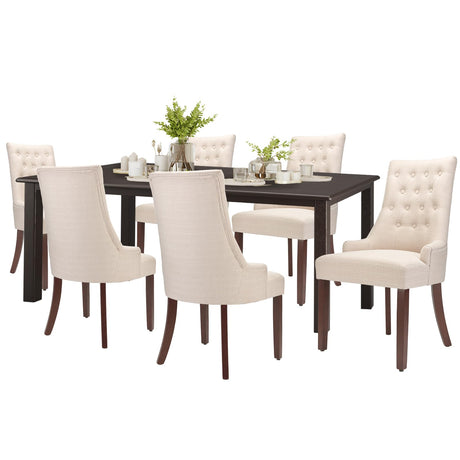 COLAMY 7-Piece Dining Table Set for 6, 60" Rectangular Kitchen Wood Table with 6 Wingback Dining Room Chairs, Brown/Beige COLAMY