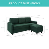 Best Choice Products Upholstered Sectional Sofa for Home, Apartment, Dorm, Bonus Room, Compact Spaces w/Chaise Lounge, 3-Seat, L-Shape Design, Reversible Ottoman Bench, 680lb Capacity - Dark Green Best Choice Products
