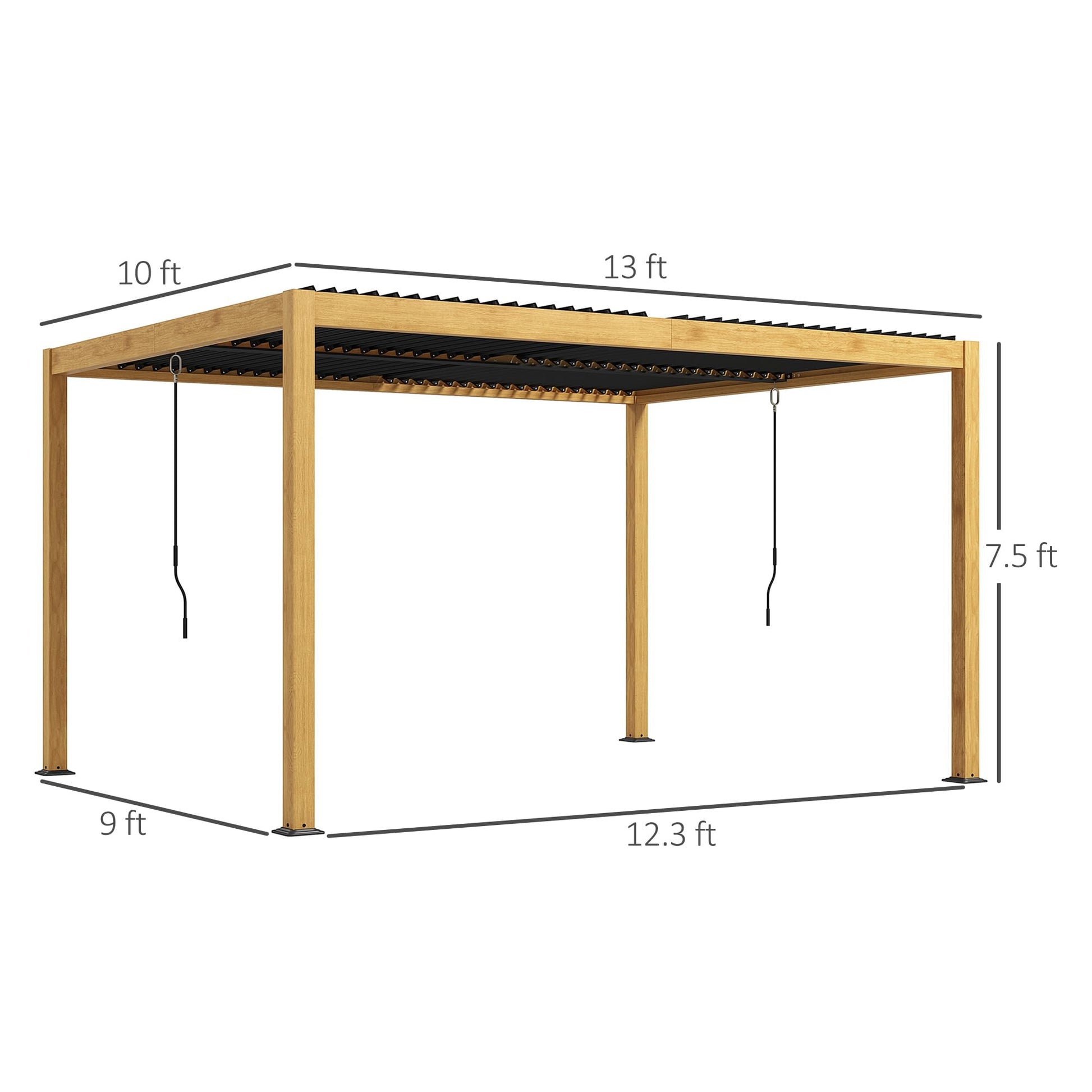 Outsunny 10' x 13' Louvered Pergola, Aluminum Outdoor Pergola with Adjustable Roof, Hardtop Gazebo for Patio, Deck, Garden, Yard, Beach, Black Roof and Natural Frame - WoodArtSupply