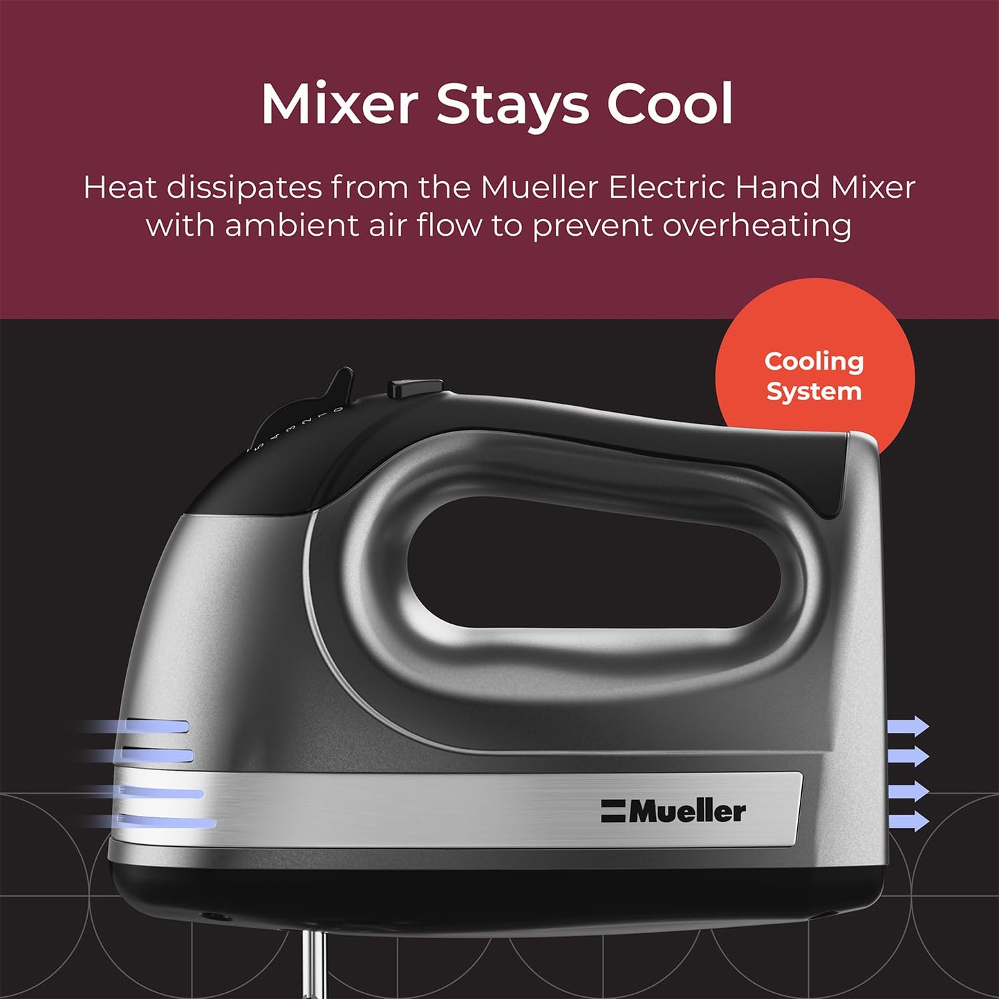 Mueller Electric Hand Mixer, 5 Speed 250W Turbo with Snap-On Storage Case and 4 Stainless Steel Accessories for Easy Whipping, Mixing Cookies, Brownies, Cakes, and Dough Batters