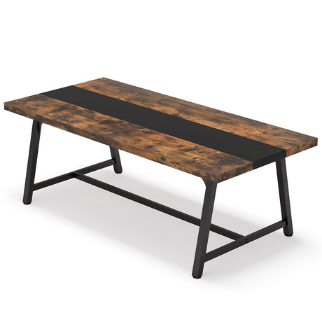 Tribesigns 6FT Rectangle Conference Table, 70.87L x 33.46W x 29.92H Inches Meeting Table for Conference Room, Vintage Wood Office Executive Desk with Strong Metal Frame for 6 People (Rustic Brown) Tribesigns