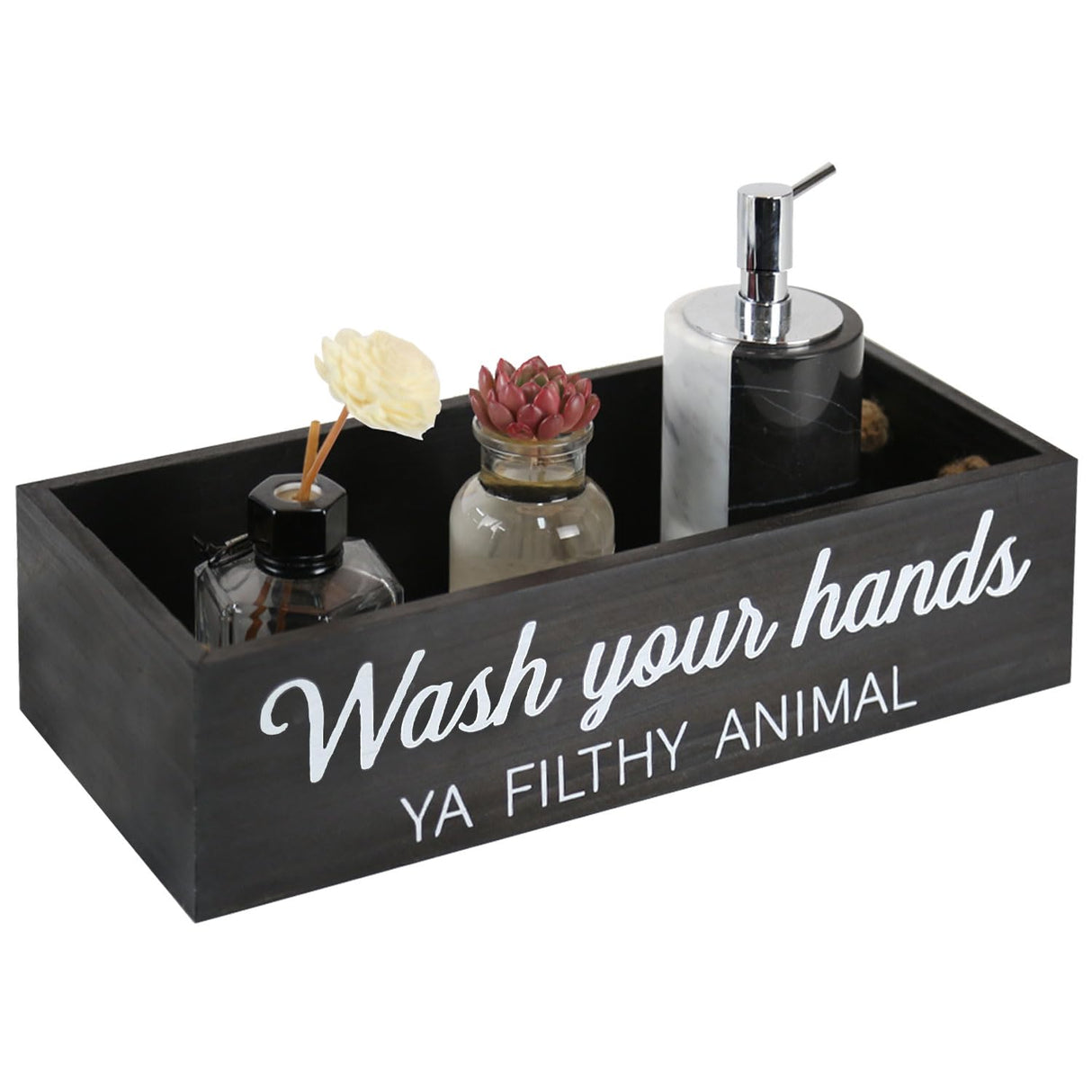 CuffUp Bathroom Decor Box, Toilet Paper Basket 2 Sides Signs Farmhouse Bathroom Basket Toilet Basket Tank Topper Rustic Farmhouse Home Decor for Livingroom Kitchen（One Black Box） CuffUp