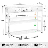 Ecoprsio 47'' Entryway Table with Outlets and USB Ports, Console Table with 3 Drawers, Sofa Table Narrow Long with Storage Shelves for Living Room, Couch, Hallway, Foyer, Kitchen Counter, White Ecoprsio