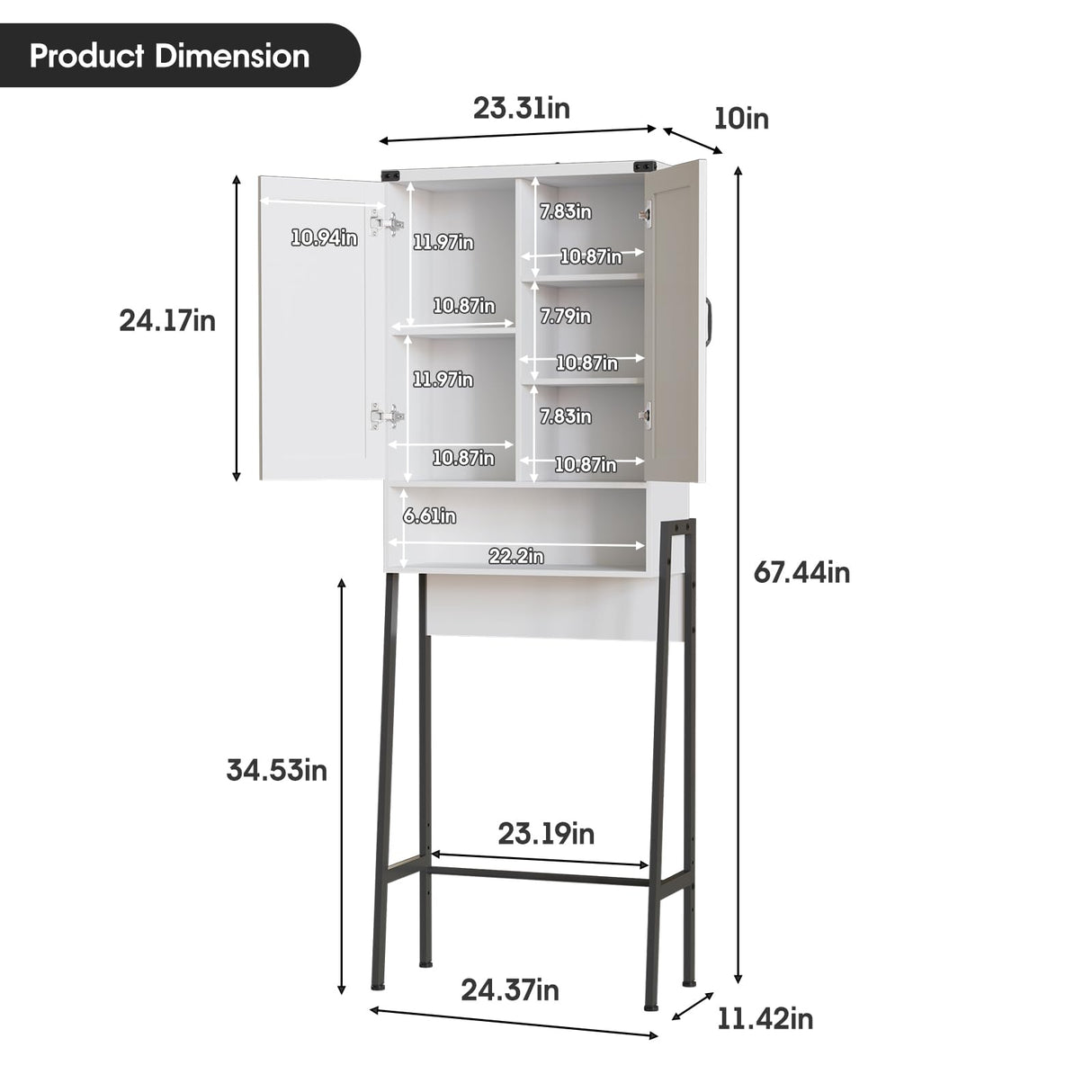 Over Toilet Storage with 2-Door Design Over The Toilet Storage Cabinet with Shelves Bathroom Organizers and Storage with Anti-Tip Device Over Toilet Organizer for Bathroom,Restroom,Laundry White Vabches