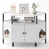 Giantex Corner Cat Litter Box Enclosure - Cat Washroom Hidden Furniture with Dual Front Entries, 2-Door Cabinet, Storage Shelves, Metal Frame, Wooden Pet House Crate (White) Giantex