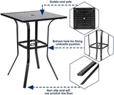 Patiomore Patio Bar Table, Outdoor Bar Height Bistro Table with Umbrella Hole, Metal Frame and Slat Design (Black) Patiomore