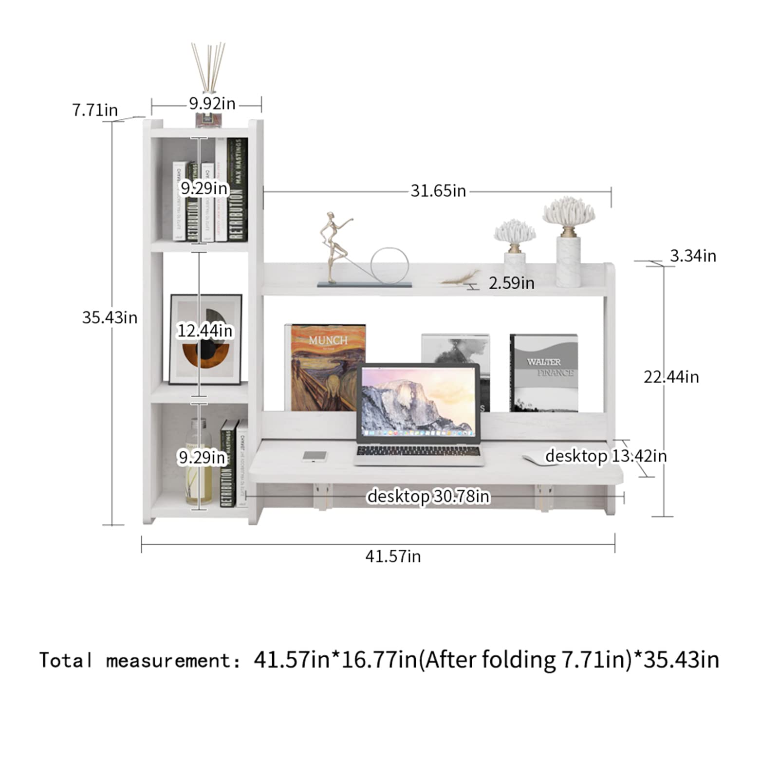 Pmnianhua 41'' Wall Mounted Floating Desk with Storage Shelves - Space Saving Workstation in Greyish White - WoodArtSupply