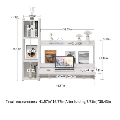 Pmnianhua 41'' Wall Mounted Floating Desk with Storage Shelves - Space Saving Workstation in Greyish White - WoodArtSupply