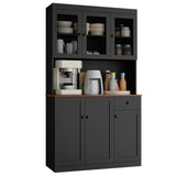 Cozy Castle Tall Kitchen Pantry Cabinet with Microwave Shelf, Modern Large Freestanding Sideboard Cupboard Kitchen Hutch Cabinet with Storage Countertop and Drawer for Dining Room, Living Room, Black Cozy Castle