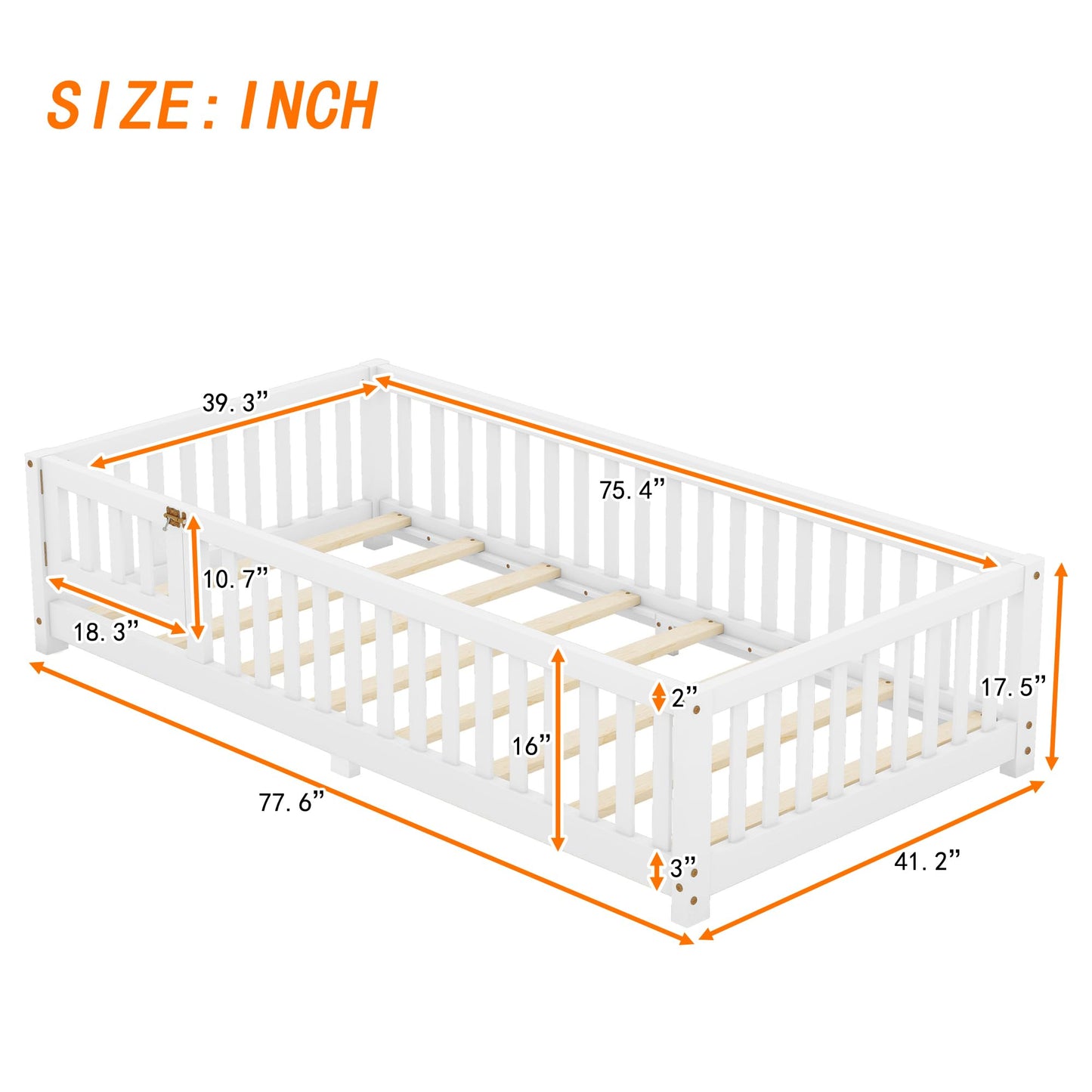 Bellemave Twin Size Montessori Floor Bed with Safety Rails and Playhouse Design in White - WoodArtSupply