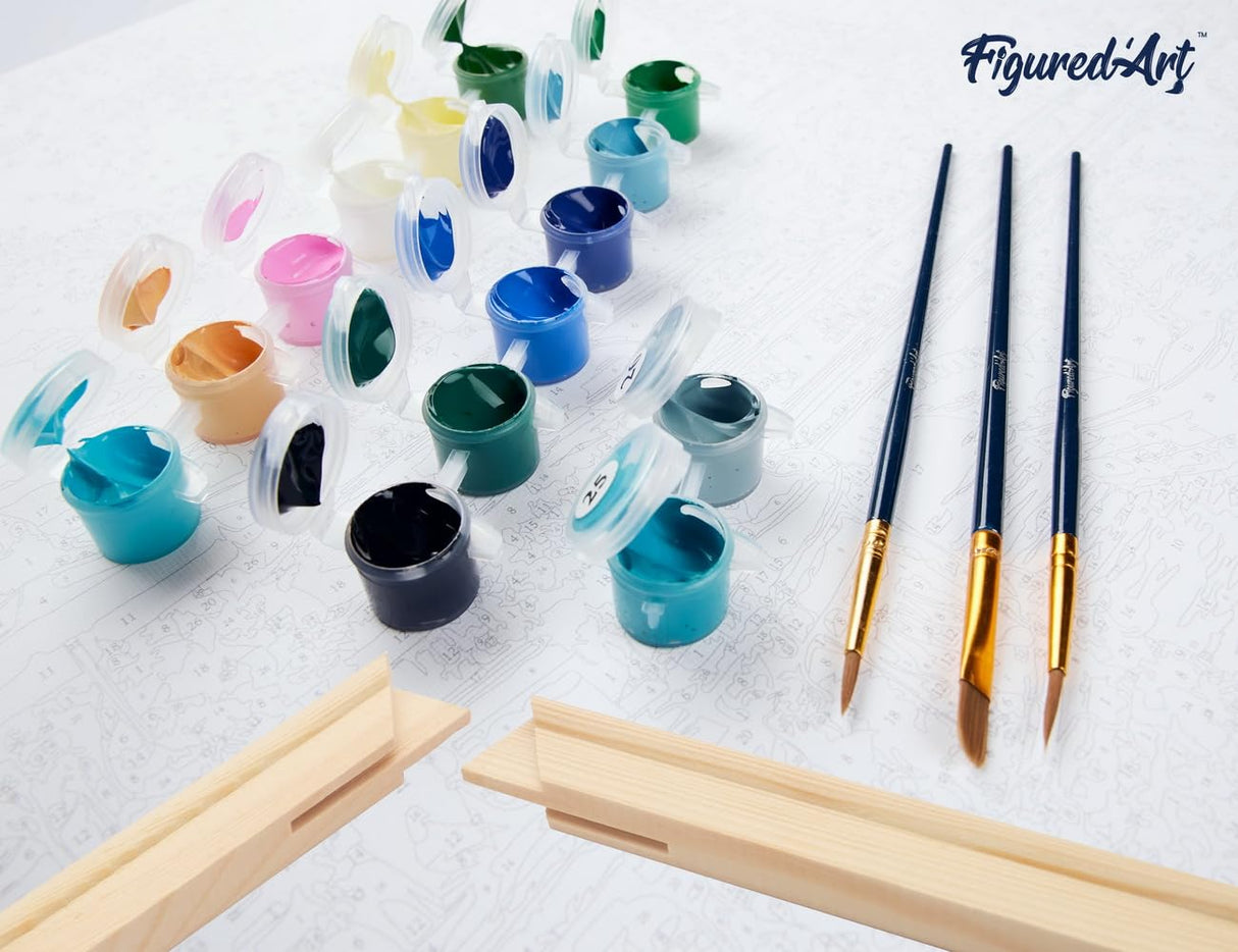 Figured'Art Paint by Numbers Kit for Adults Tiger Look 16"x20" - Craft Art Painting Rolled Canvas with DIY Wooden Frame Figured'Art