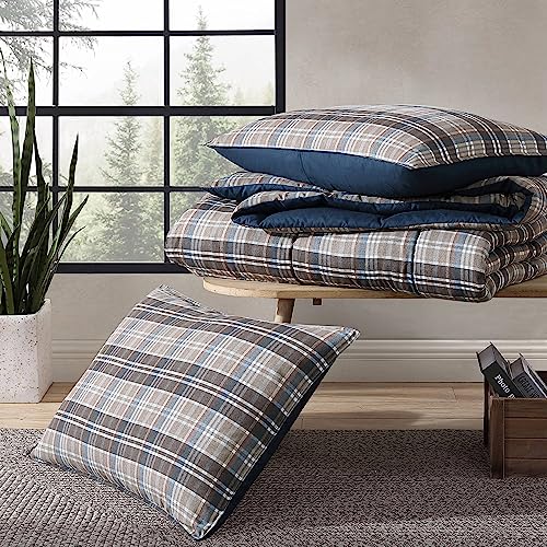 Eddie Bauer- Twin Comforter Set, Reversible Microsuede Bedding with Matching Sham(s), Casual Luxurious Bedding Set (Rugged Plaid Brown, Twin) Eddie Bauer